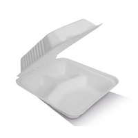 White Sugarcane 8" Clamshell - 3 Compartments