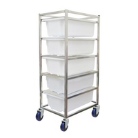 5 Bin Stainless Steel Mobile Ingredient Rack with 32L Food Grade Tubs