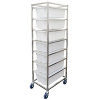 7 Bin Stainless Steel Mobile Ingredient Rack with 32L Food Grade Tubs