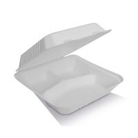 White Sugarcane 9" Clamshell - 3 Compartments