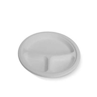White Sugarcane Round Plate - 9" 3 Compartment